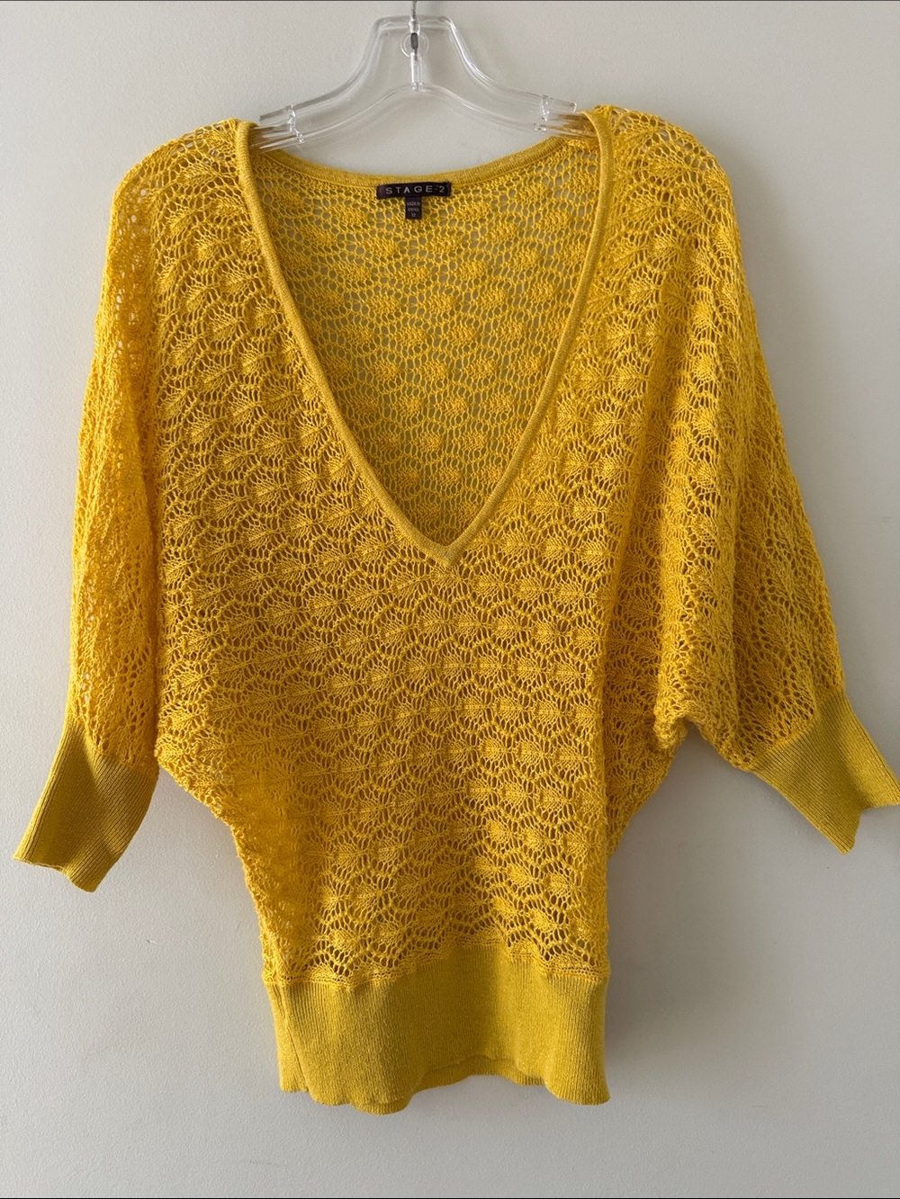 Yellow Open-Knit V-Neck Sweater